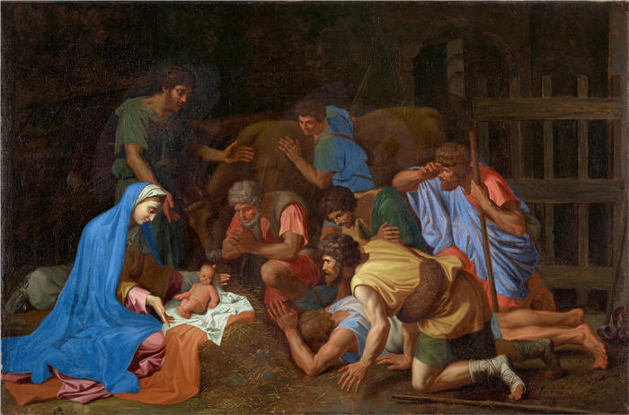 尼古拉斯·普桑（Nicolas Poussin，法国画家）高清作品-《牧羊人的崇拜（约 1653 年）》