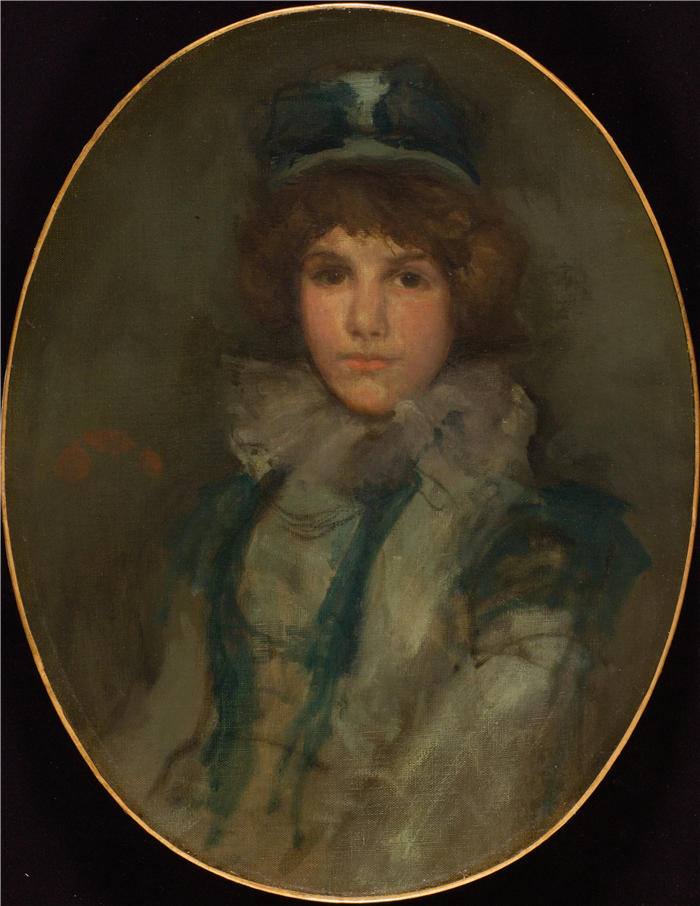 詹姆斯·麦克尼尔·惠斯勒(James McNeill Whistler，美国画家)-《蓝色和珊瑚色；小蓝帽 (1898)》