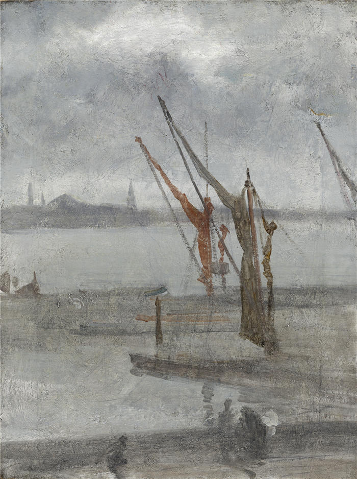 詹姆斯·麦克尼尔·惠斯勒(James McNeill Whistler，美国画家)-《灰色和银色 – 切尔西码头 (c. 1864-1868)》