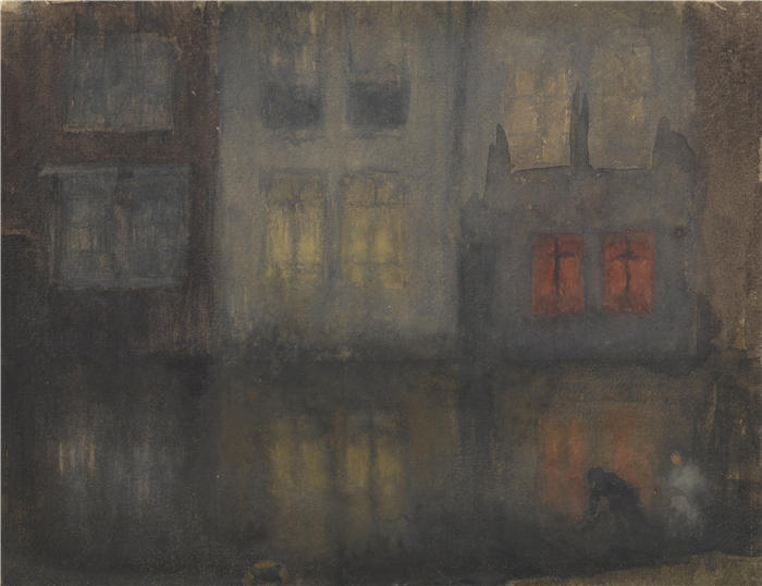 詹姆斯·麦克尼尔·惠斯勒(James McNeill Whistler，美国画家)-《夜曲——黑与红——荷兰后运河》
