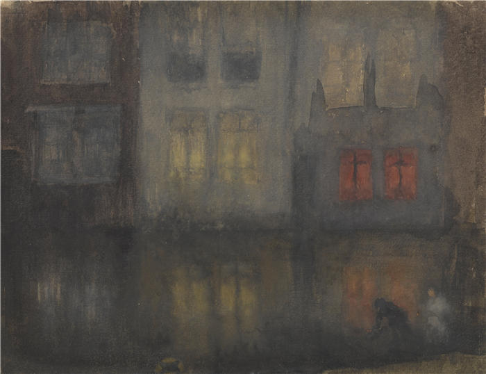 詹姆斯·麦克尼尔·惠斯勒(James McNeill Whistler,美国画家)-《夜曲——黑与红——荷兰后运河》