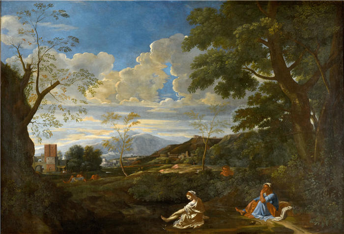 尼古拉斯·普桑（Nicolas Poussin，法国画家）高清作品-《与洗脚的女人的风景（1650）》