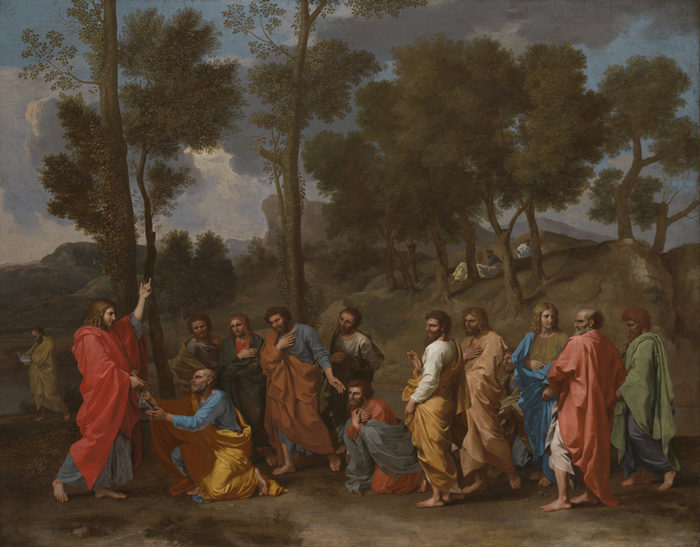 尼古拉斯·普桑（Nicolas Poussin，法国画家）高清作品-《按立圣事（基督将钥匙交给圣彼得）（1636-1640）》