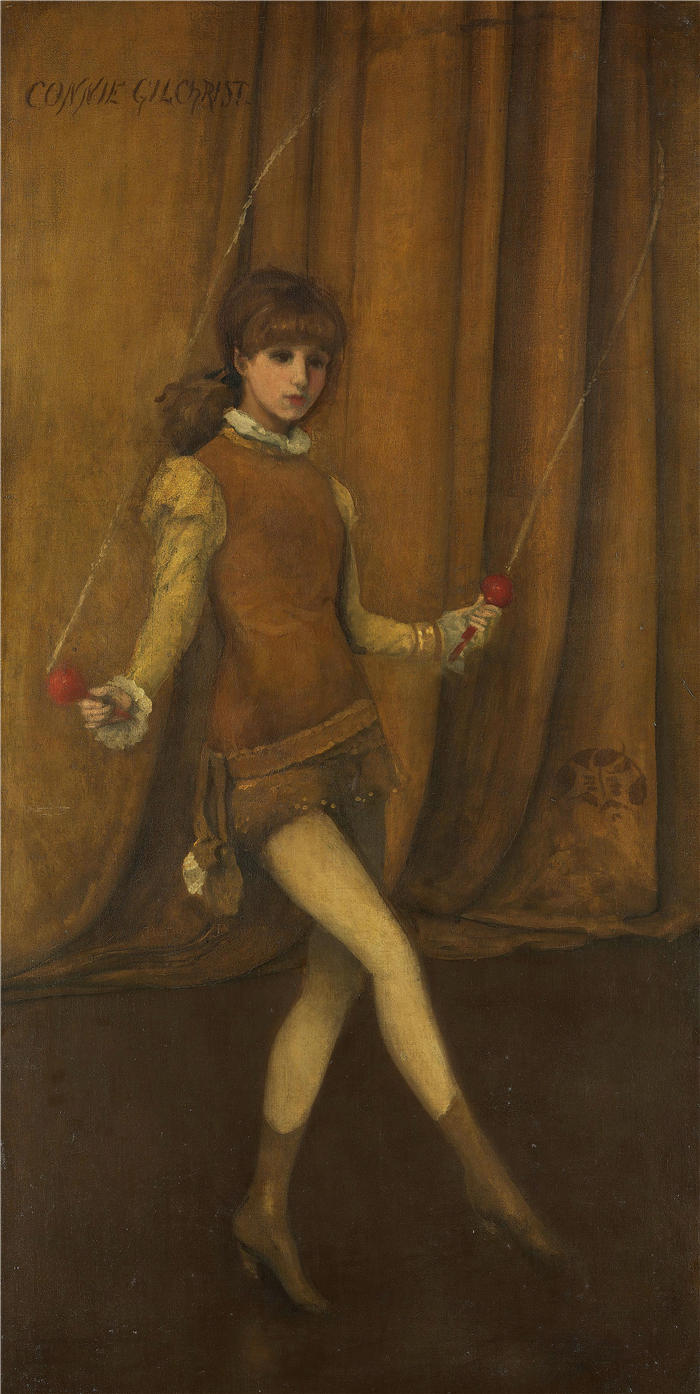 詹姆斯·麦克尼尔·惠斯勒(James McNeill Whistler,美国画家)-《黄色和金色的和谐——黄金女郎——康妮·吉尔克里斯特(约 1876-77 年)》