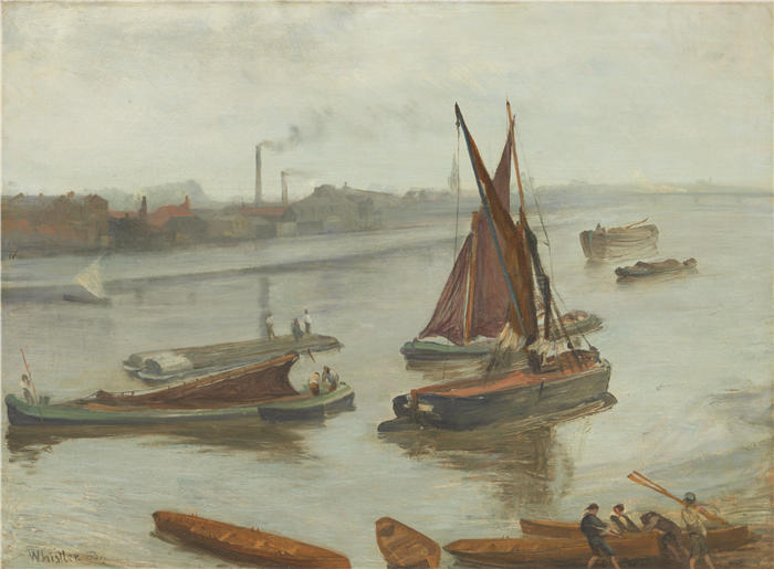 詹姆斯·麦克尼尔·惠斯勒(James McNeill Whistler，美国画家)-《灰色和银色 - 旧巴特西河段》