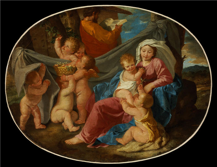 尼古拉斯·普桑（Nicolas Poussin，法国画家）高清作品-《其余的人在飞往埃及的航班上》