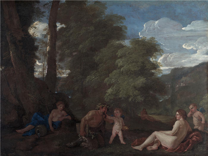 尼古拉斯·普桑（Nicolas Poussin，法国画家）高清作品-《仙女和萨特（Amor Vincit Omnia）（c. 1625-1627）》