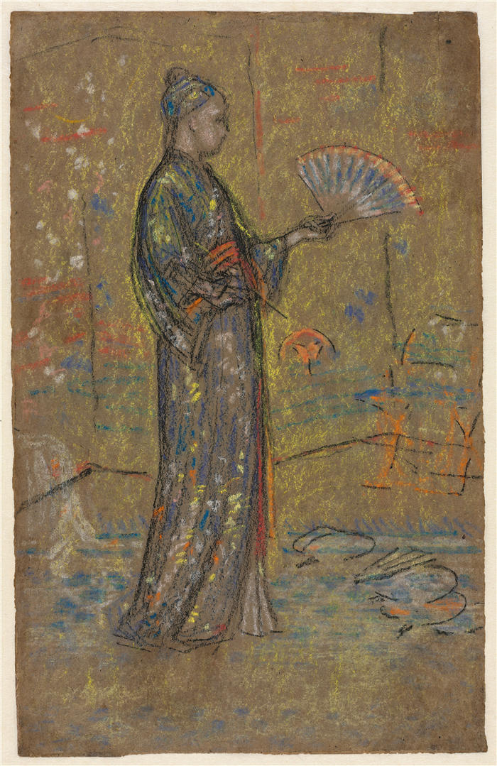 詹姆斯·麦克尼尔·惠斯勒(James McNeill Whistler，美国画家)-《日本女人画扇子（约 1872 年）》