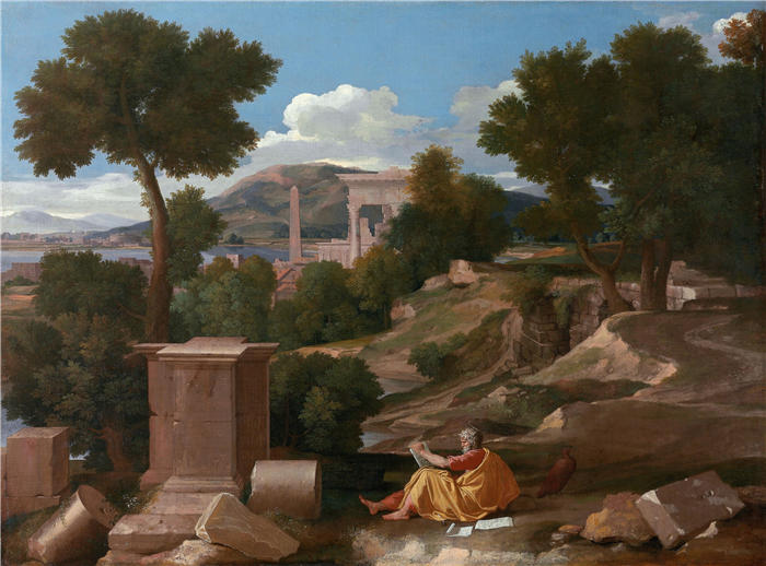 尼古拉斯·普桑（Nicolas Poussin，法国画家）高清作品-《圣约翰在拔摩岛上的风景（1640 年）》