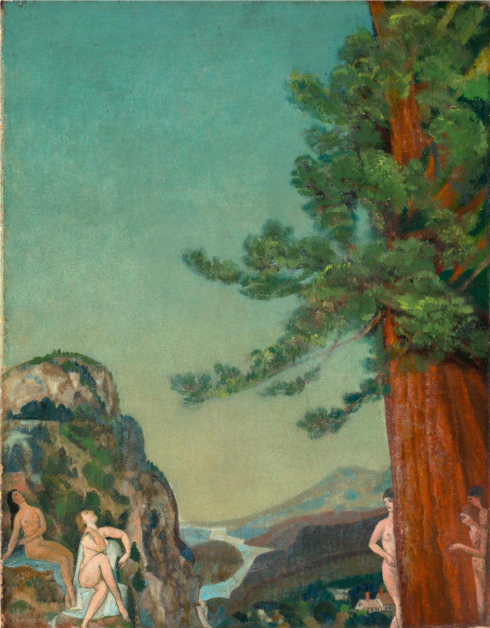 亚瑟·鲍文·戴维斯（Arthur Bowen Davies ，美国画家）高清作品-《在悬崖上（约 1898 年）》