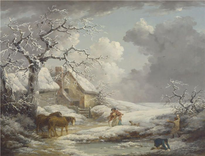 乔治·莫兰（George Morland，英国画家）高清作品-《冬季景观》