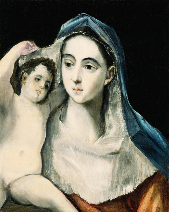 艾尔·葛雷柯（El Greco，希腊、西班牙画家  ）高清作品-《麦当娜和孩子（约 1590 年）》