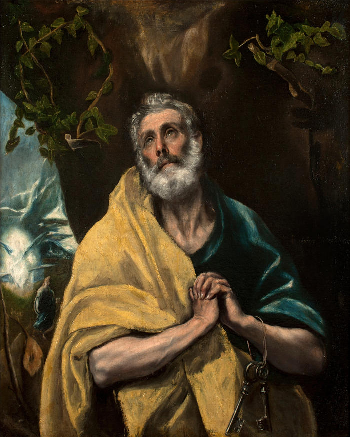 艾尔·葛雷柯（El Greco，希腊、西班牙画家  ）高清作品-《泪中的圣彼得 (1587-1596)》