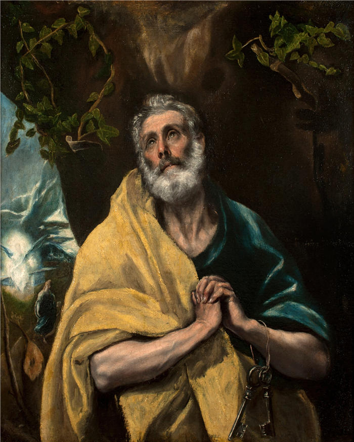 艾尔·葛雷柯(El Greco,希腊、西班牙画家 )高清作品-《泪中的圣彼得 (1587-1596)》
