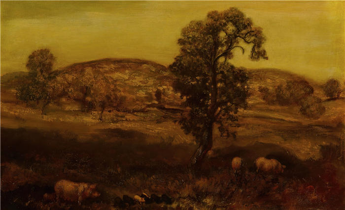 亚瑟·鲍文·戴维斯（Arthur Bowen Davies ，美国画家）高清作品-《猪的风景（秋天的风景）》