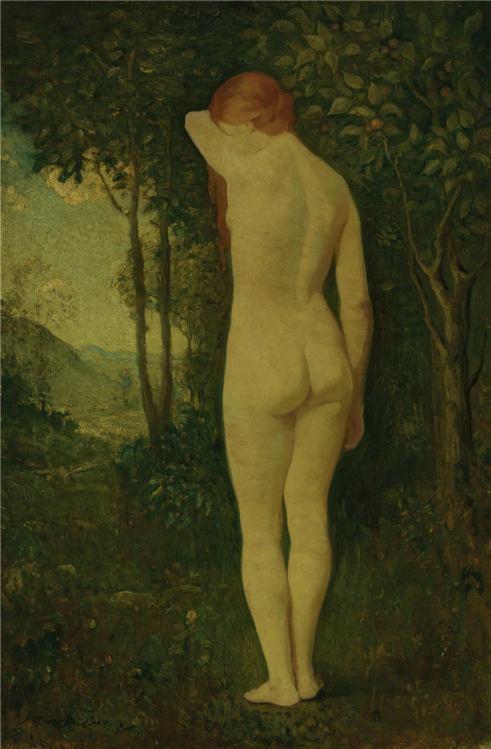 亚瑟·鲍文·戴维斯（Arthur Bowen Davies ，美国画家）高清作品-《站立裸体》