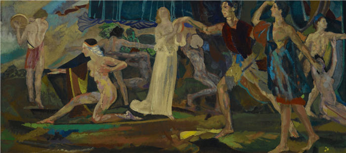 亚瑟·鲍文·戴维斯（Arthur Bowen Davies ，美国画家）高清作品-《伤者的新鲜感（约 1917 年）》