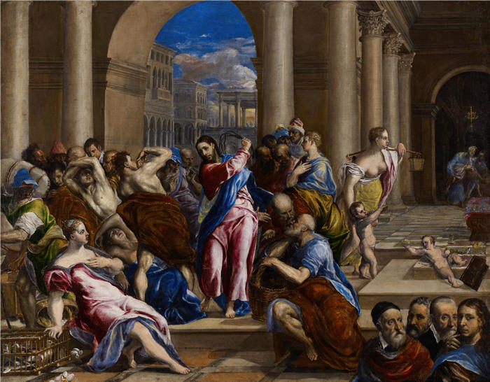 艾尔·葛雷柯（El Greco，希腊、西班牙画家  ）高清作品-《基督从圣殿驱赶货币兑换商（约 1570 年）》