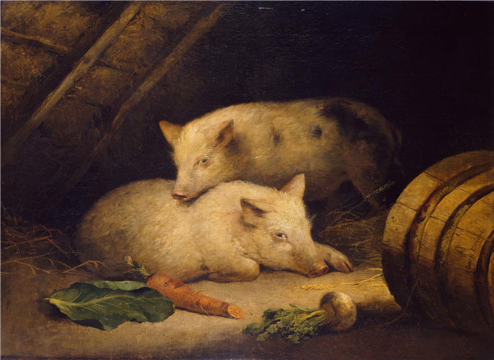 乔治·莫兰（George Morland，英国画家）高清作品-《猪 (1775-1800)》