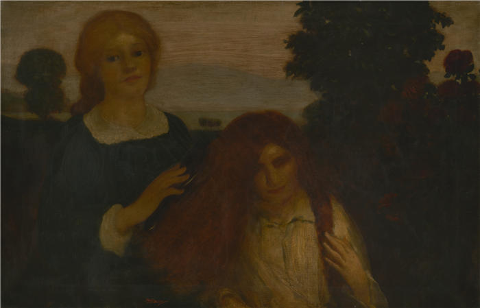 亚瑟·鲍文·戴维斯(Arthur Bowen Davies ,美国画家)高清作品-《从玫瑰到玫瑰(约 1890–1900 年)》