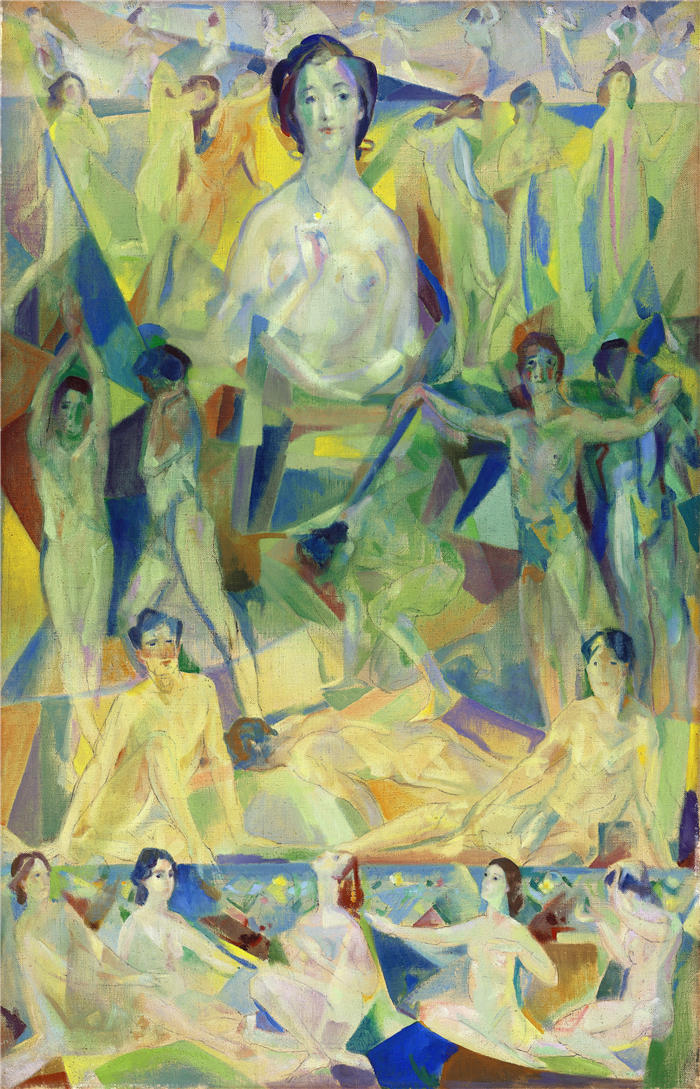 亚瑟·鲍文·戴维斯(Arthur Bowen Davies ,美国画家)高清作品-《伟大的母亲(约 1913 年)》