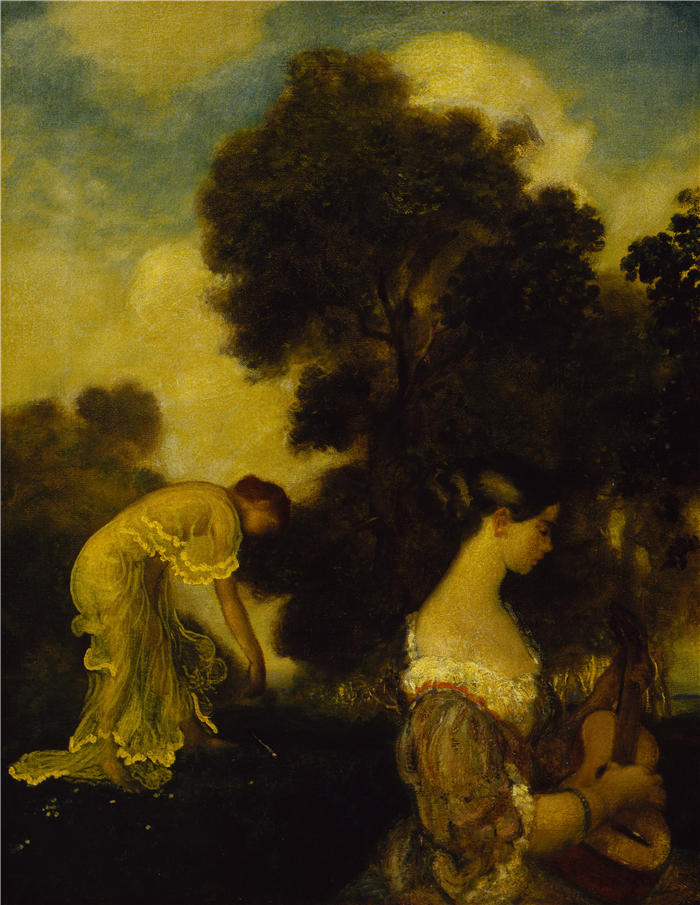 亚瑟·鲍文·戴维斯(Arthur Bowen Davies ,美国画家)高清作品-《晚歌(约 1898 年)》