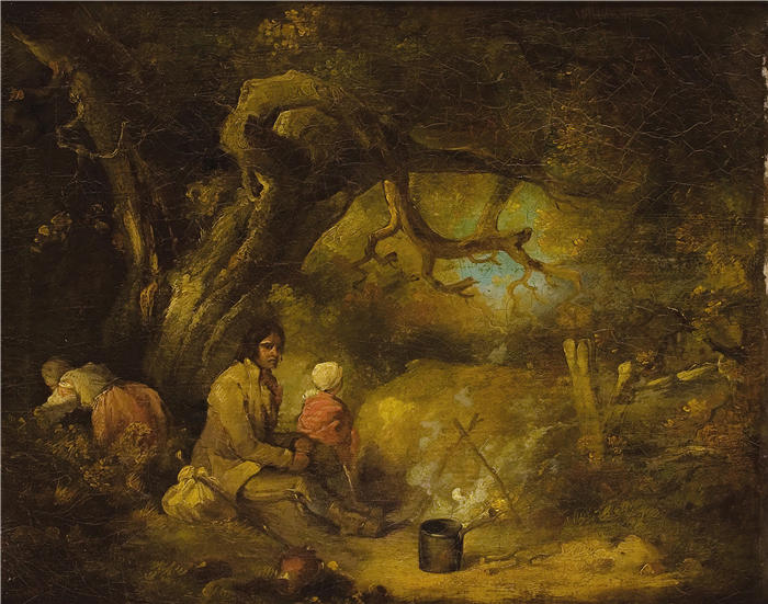 乔治·莫兰（George Morland，英国画家）高清作品-《吉普赛人营地 (1791)》