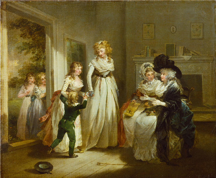 乔治·莫兰（George Morland，英国画家）高清作品-《参观寄宿学校（约 1788 年）》
