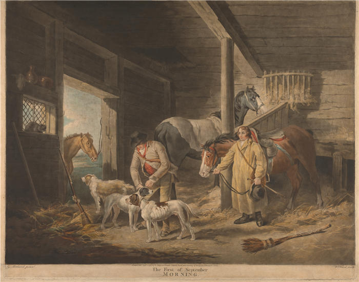 乔治·莫兰（George Morland，英国画家）高清作品-《九月一日 – 早上 (1796)》