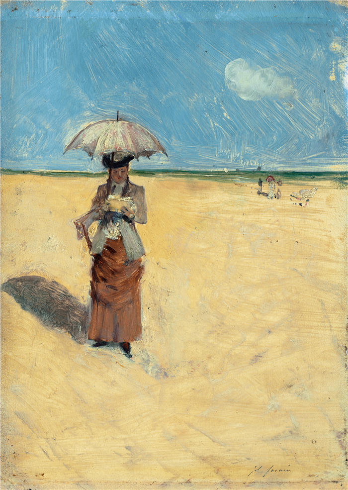 让·路易·福兰（Jean-Louis Forain，法国画家）高清作品-《在阳光下行走（约 1880-83 年）》