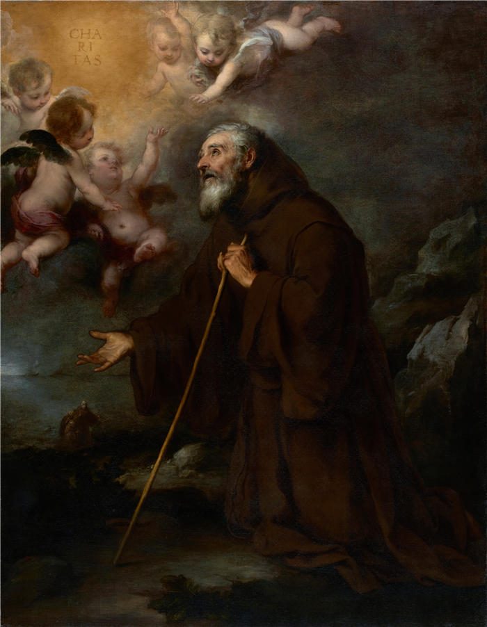 巴托洛梅·埃斯特班·穆里略(Bartolomé Esteban Murillo,西班牙画家)高清作品-《保拉的圣弗朗西斯的愿景(1670)》
