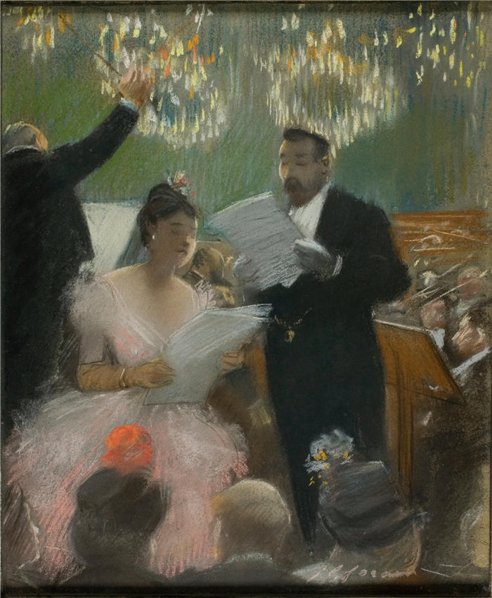 让·路易·福兰（Jean-Louis Forain，法国画家）高清作品-《管弦乐队（约 1880 年）》
