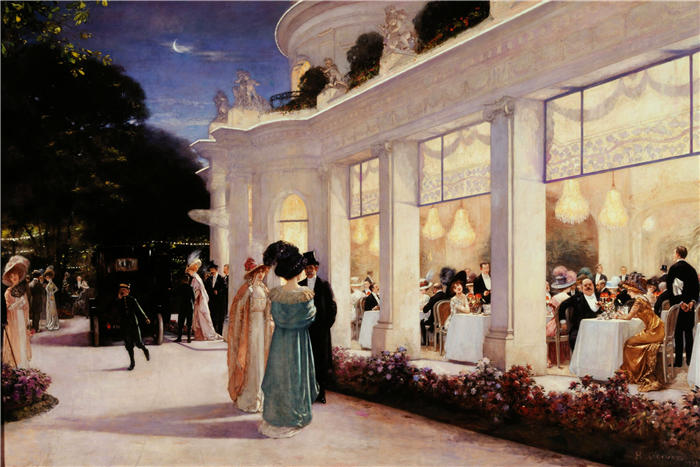 亨利·格韦克斯（Henri Gervex，法国画家）高清作品-《前卡特兰之夜（1909年）》