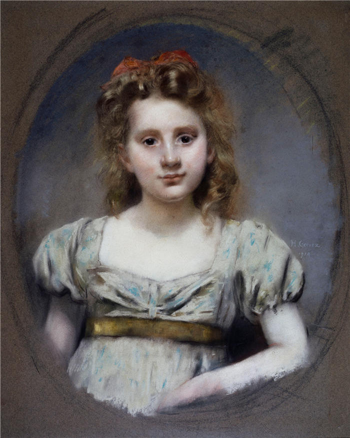 亨利·格韦克斯（Henri Gervex，法国画家）高清作品-《肖像 de Mlle Suzanne Malvesin à 12 ans (1910)》