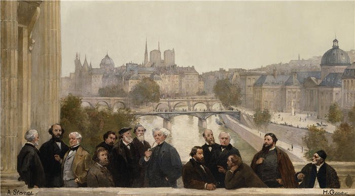 亨利·格韦克斯（Henri Gervex，法国画家）高清作品-《世纪全景；杜普雷、卢梭、伊莎贝、小米…… (1889)》
