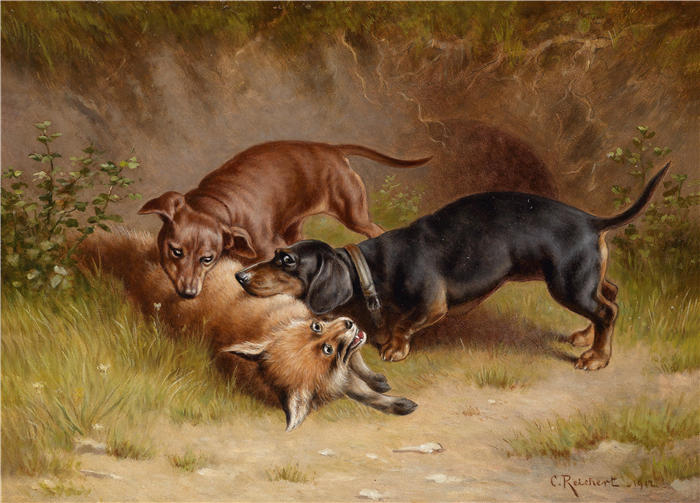 卡尔·赖克特（Carl Reichert，奥地利画家）动物高清作品-《杰格贝特 (1912)》
