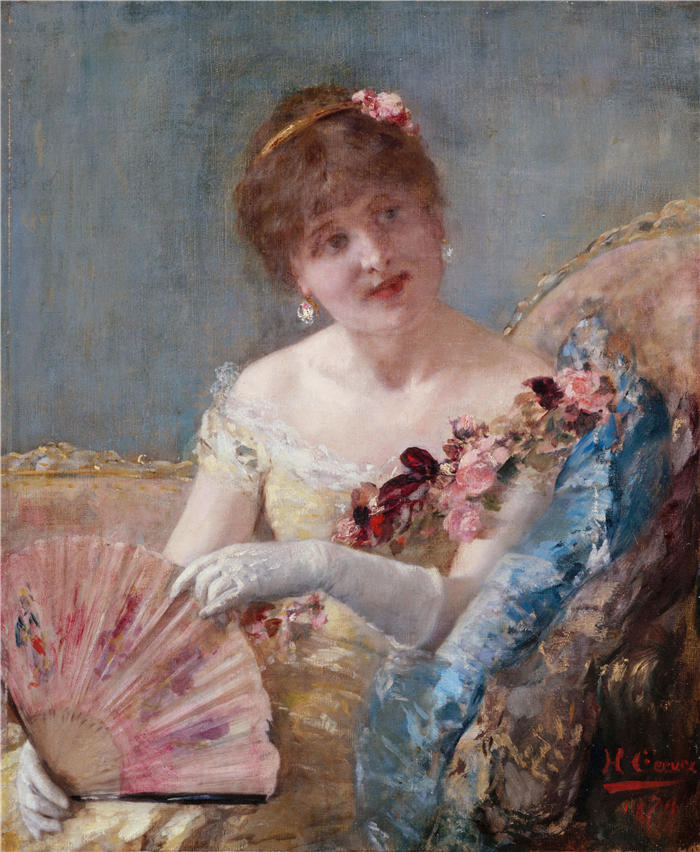 亨利·格韦克斯（Henri Gervex，法国画家）高清作品-《扇子里的女人（瑞珍肖像）（1879年）》