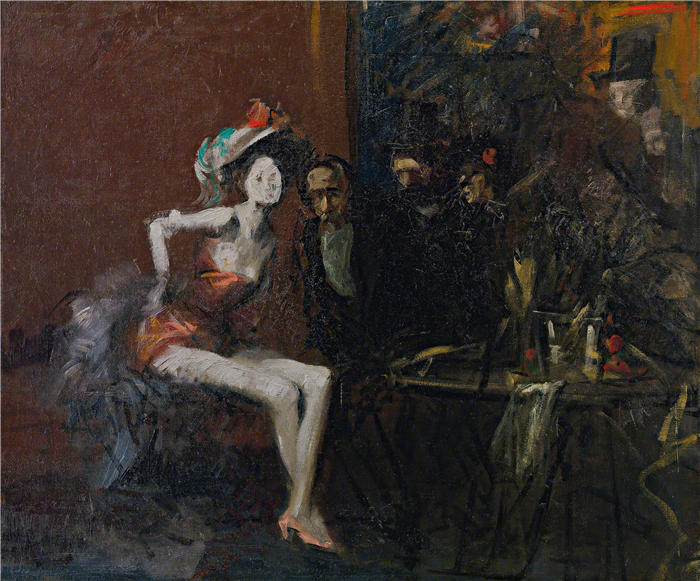 让·路易·福兰（Jean-Louis Forain，法国画家）高清作品-《咖啡馆（约1920年）》