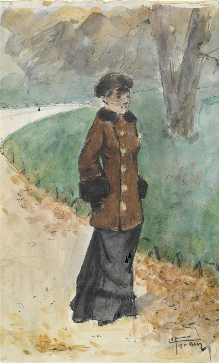 让·路易·福兰（Jean-Louis Forain，法国画家）高清作品-《行走的女人（19 世纪末至 20 世纪初）》