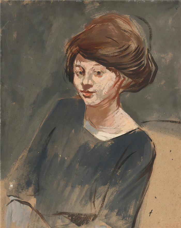 让·路易·福兰（Jean-Louis Forain，法国画家）高清作品-《一个女人的肖像》