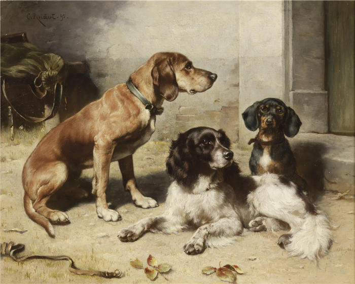 卡尔·赖克特（Carl Reichert，奥地利画家）动物高清作品-《纳赫杰格德 (1895)》