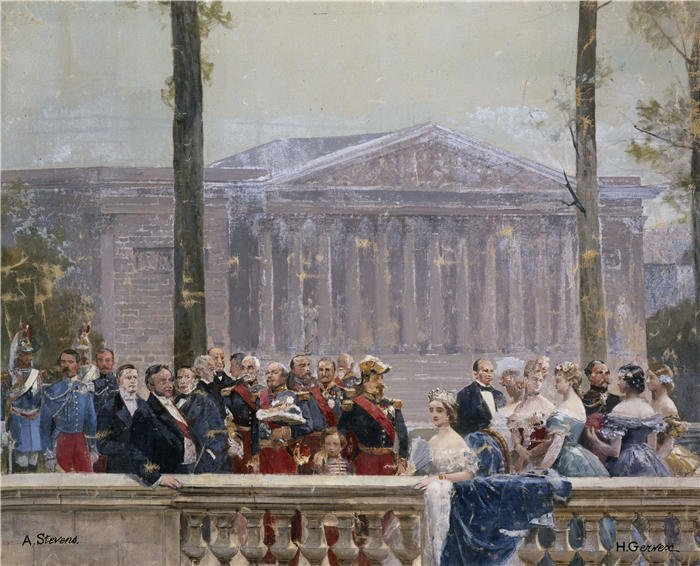 亨利·格韦克斯（Henri Gervex，法国画家）高清作品-《波旁宫前被许多第二帝国人物包围的皇室（1889年）》