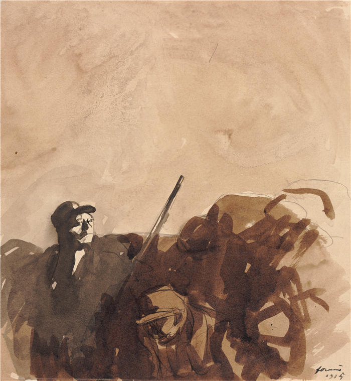 让·路易·福兰（Jean-Louis Forain，法国画家）高清作品-《战壕中的士兵（1915）》