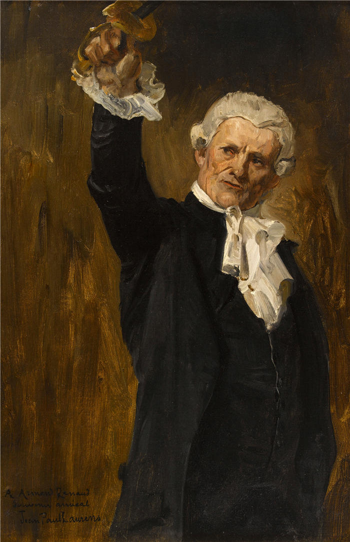 让·保罗·劳伦斯(Jean-Paul Laurens,法国画家)高清作品-《牧师举起手臂,手持一把剑(1888年)》