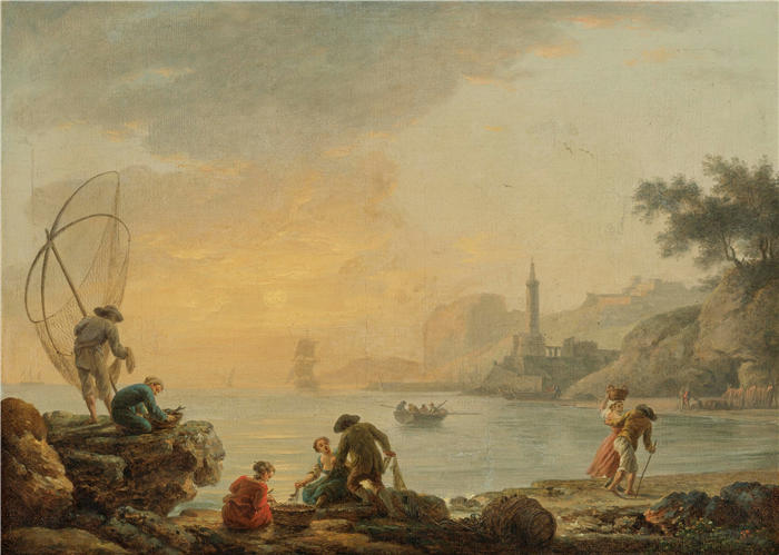 克劳德·约瑟夫·韦内特（ Claude-Joseph Vernet，法国画家）高清作品-《与渔民的日出》