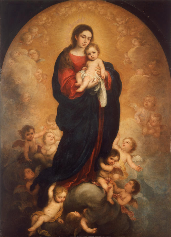巴托洛梅·埃斯特班·穆里略（Bartolomé Esteban Murillo，西班牙画家）高清作品-《荣耀的圣母子》