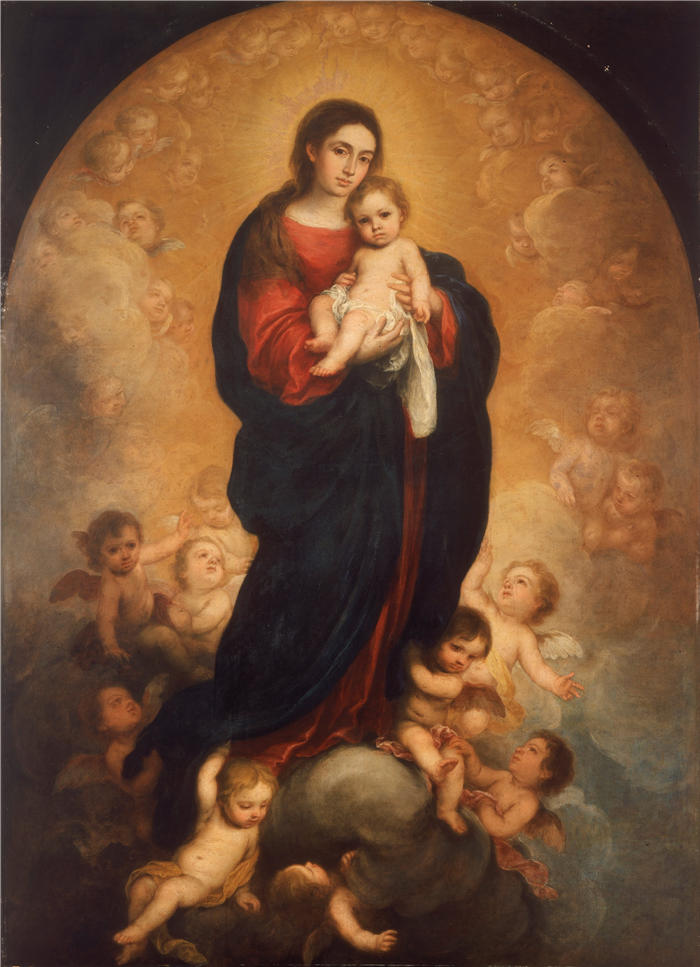 巴托洛梅·埃斯特班·穆里略(Bartolomé Esteban Murillo,西班牙画家)高清作品-《荣耀的圣母子》