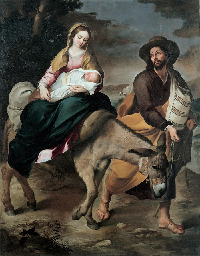 巴托洛梅·埃斯特班·穆里略（Bartolomé Esteban Murillo，西班牙画家）高清作品-《飞往埃及的航班（1645年至1650年间）》
