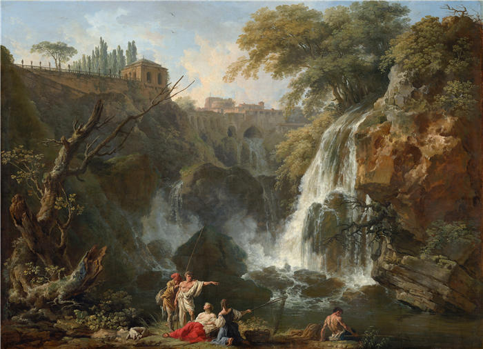 克劳德·约瑟夫·韦内特（ Claude-Joseph Vernet，法国画家）高清作品-《蒂沃利瀑布和梅塞纳斯别墅（约 1740 - 1750 年）》