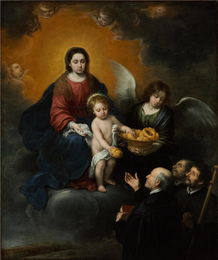 巴托洛梅·埃斯特班·穆里略（Bartolomé Esteban Murillo，西班牙画家）高清作品-《婴儿基督向朝圣者分发面包》